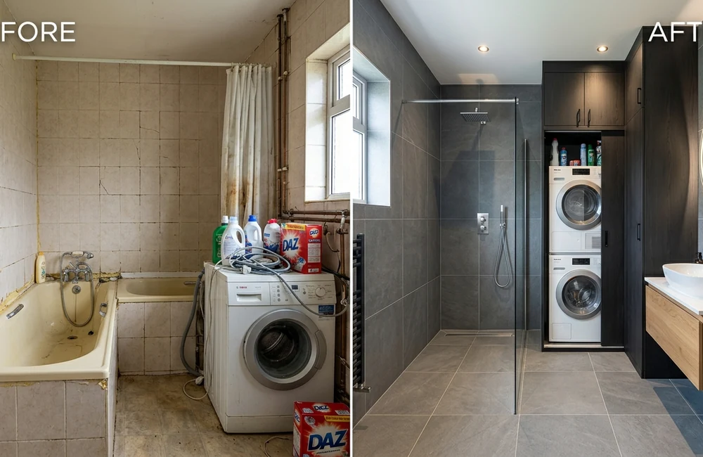 Before and After Bathroom Silicone, Grouting and Patio Restoration Dublin